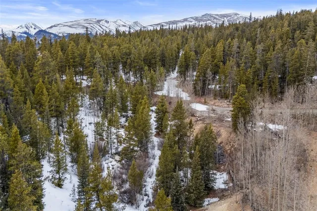 a view of a with a mountain