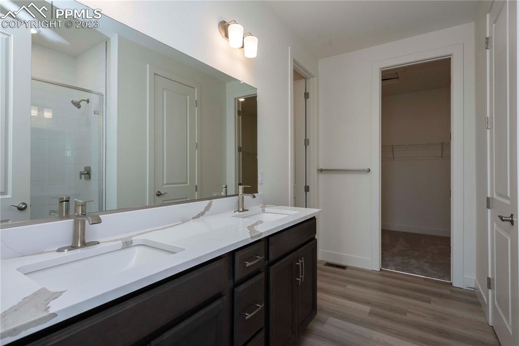 2042 Peachleaf Loop Castle Rock, CO 80108 - Photo 16 of 26 a bathroom with a sink double vanity and a mirror