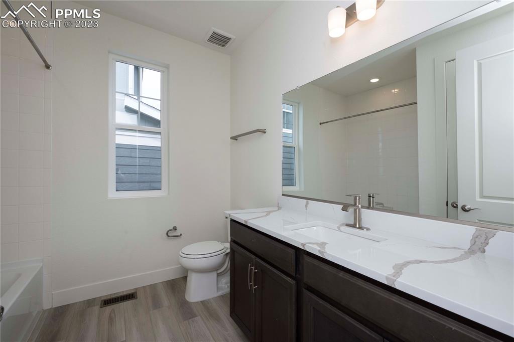 2042 Peachleaf Loop Castle Rock, CO 80108 - Photo 5 of 26 a bathroom with a sink a toilet and a window