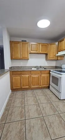 a kitchen with a sink a stove and cabinets