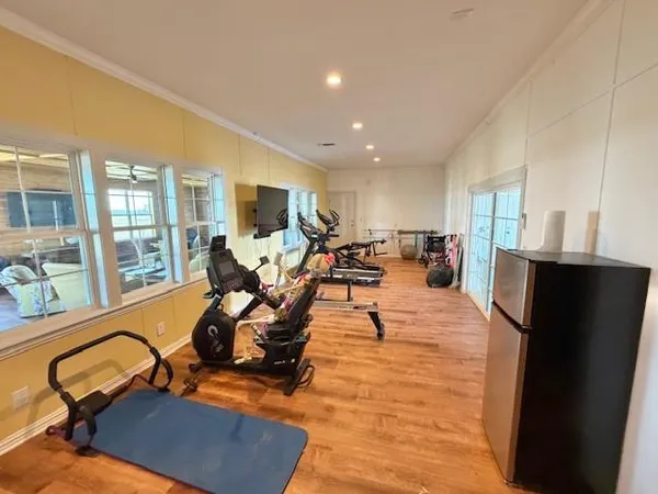 a view of a room with gym equipment