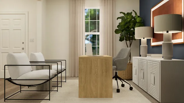 a view of a livingroom with furniture and a window