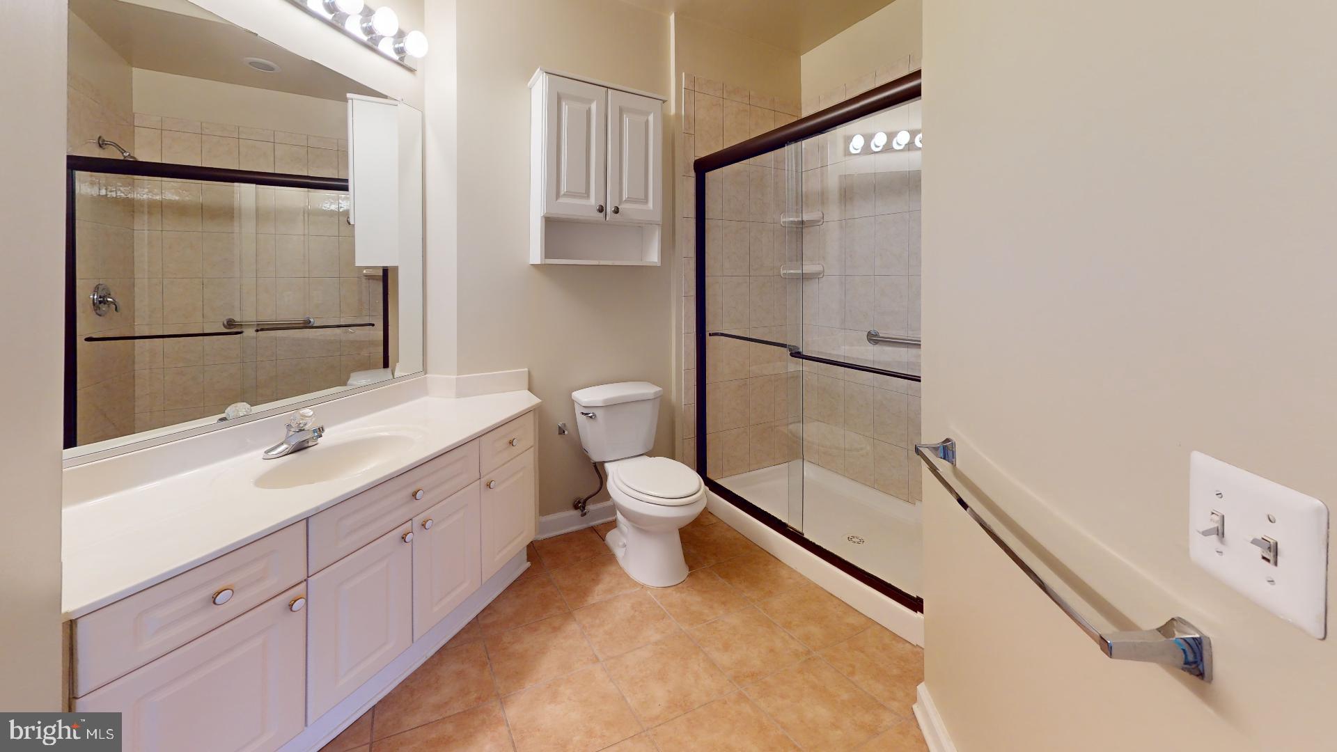 5947 Founders Hill Drive, Unit 103 Alexandria, VA 22310 - Photo 14 of 19 a bathroom with a double vanity sink toilet mirror and shower