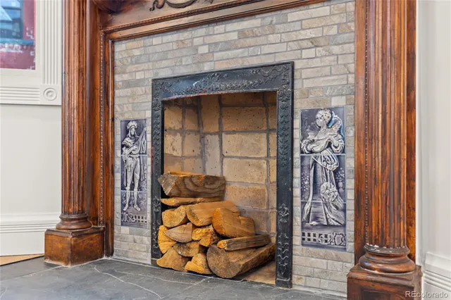 a door with a fireplace