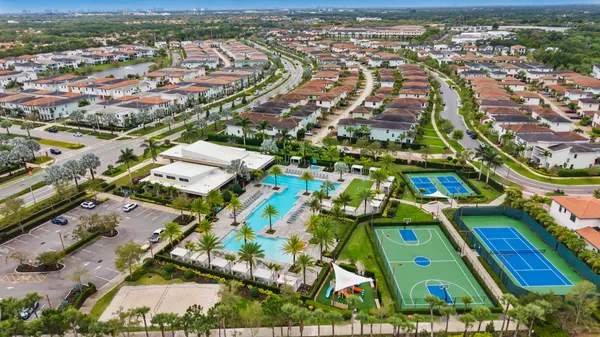 an aerial view of a city with lots of residential buildings