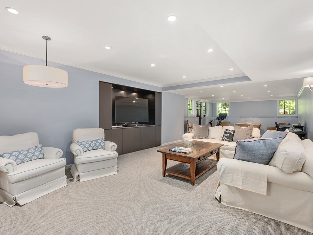 21 Hilltop Road Weston, MA 02493 - Photo 34 of 42 a living room with furniture and a flat screen tv