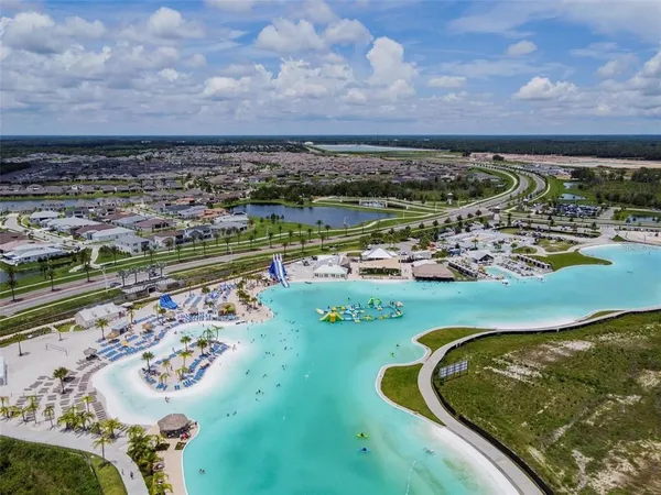 a view of a swimming pool with a lake