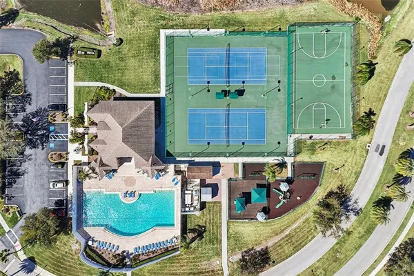 an aerial view of a house