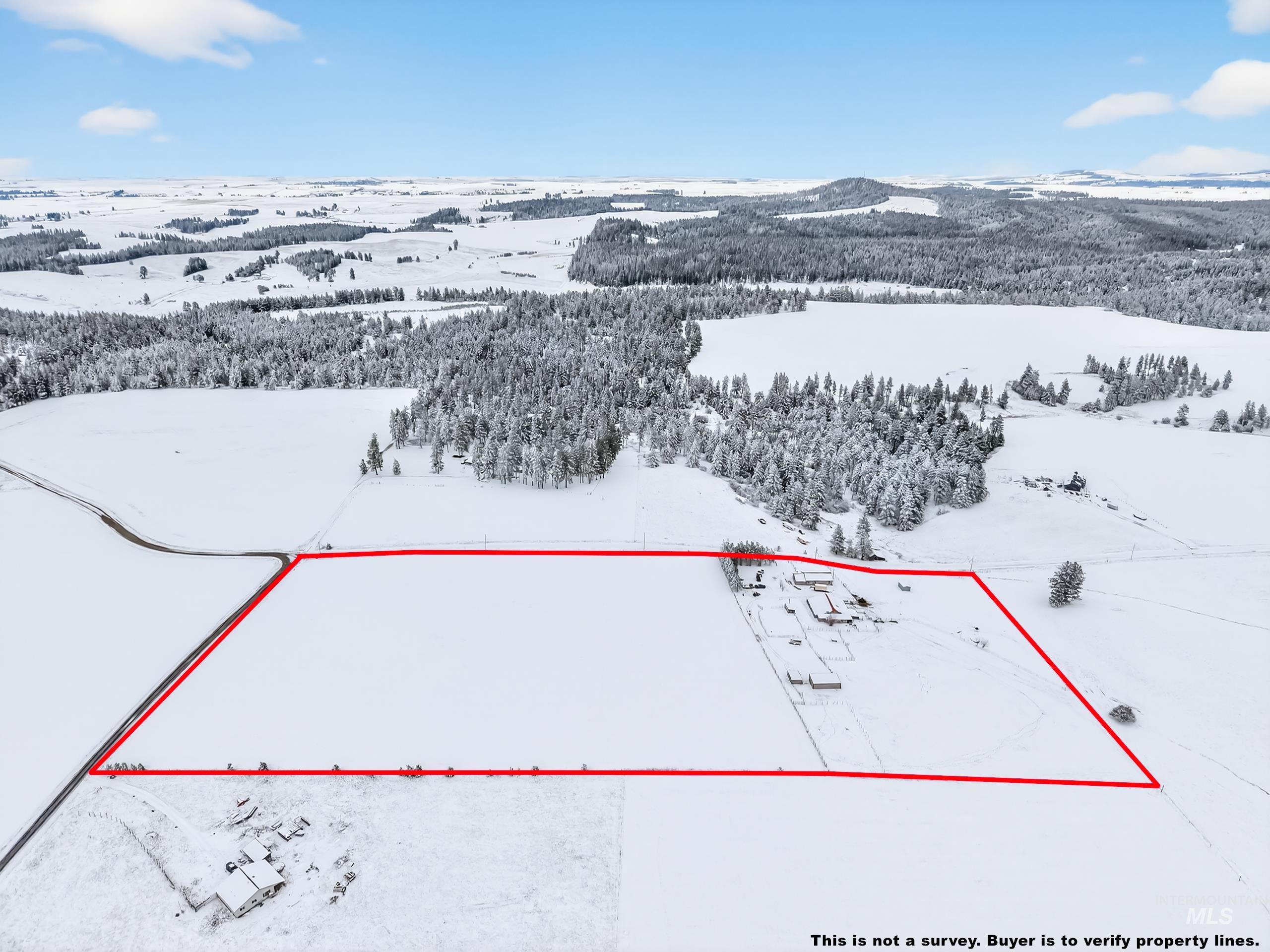1585 Woodside Road Winchester, ID 83555 - Photo 3 of 47 Snowy aerial view with property boundaries highlighted