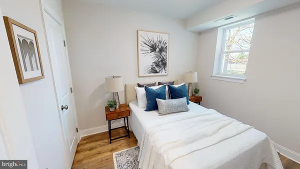 a bedroom with bed and window