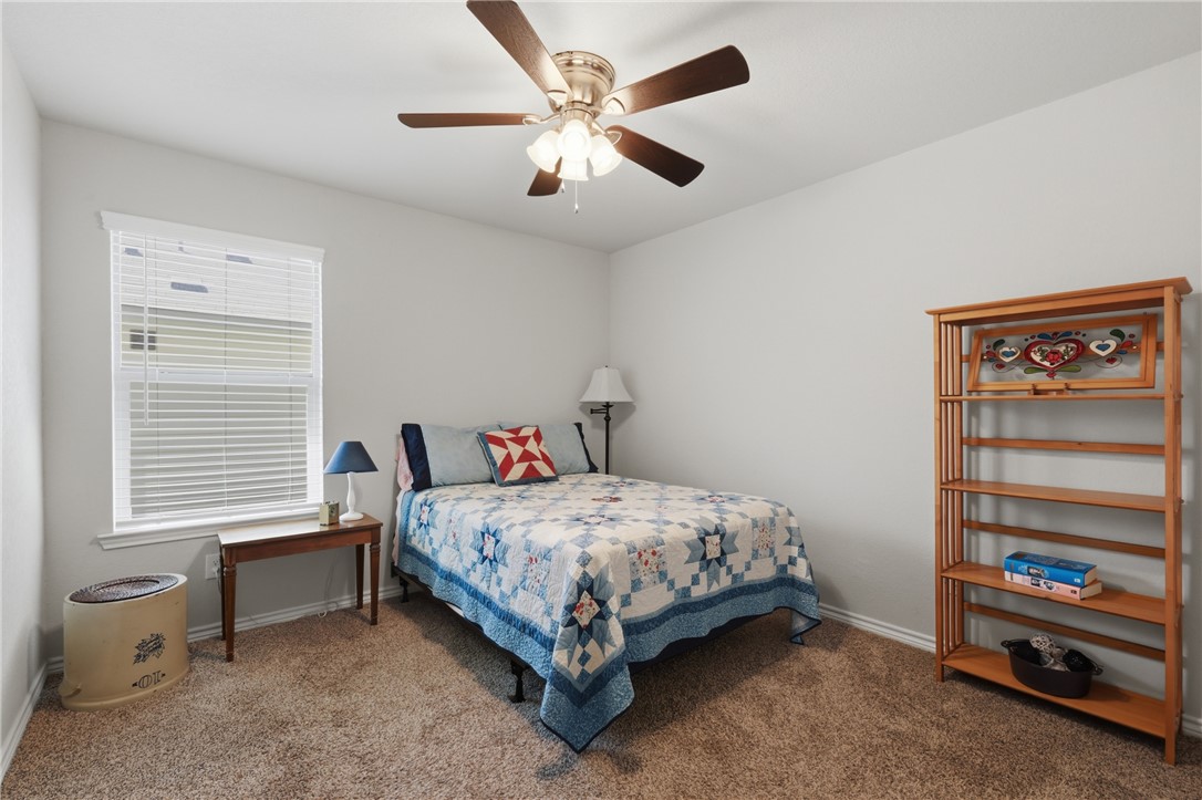 1943 Thorndyke Lane Bryan, TX 77807 - Photo 15 of 28 Large bedroom (1) with tons of natural light, carpet, and a ceiling fan.