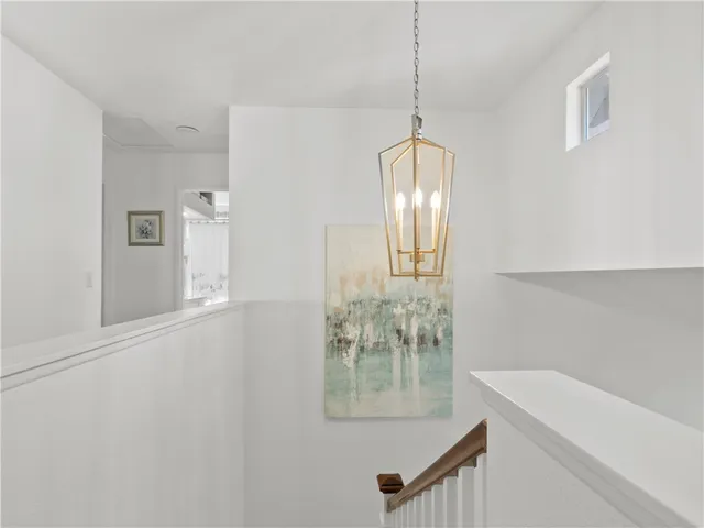 a view of a chandelier in a room