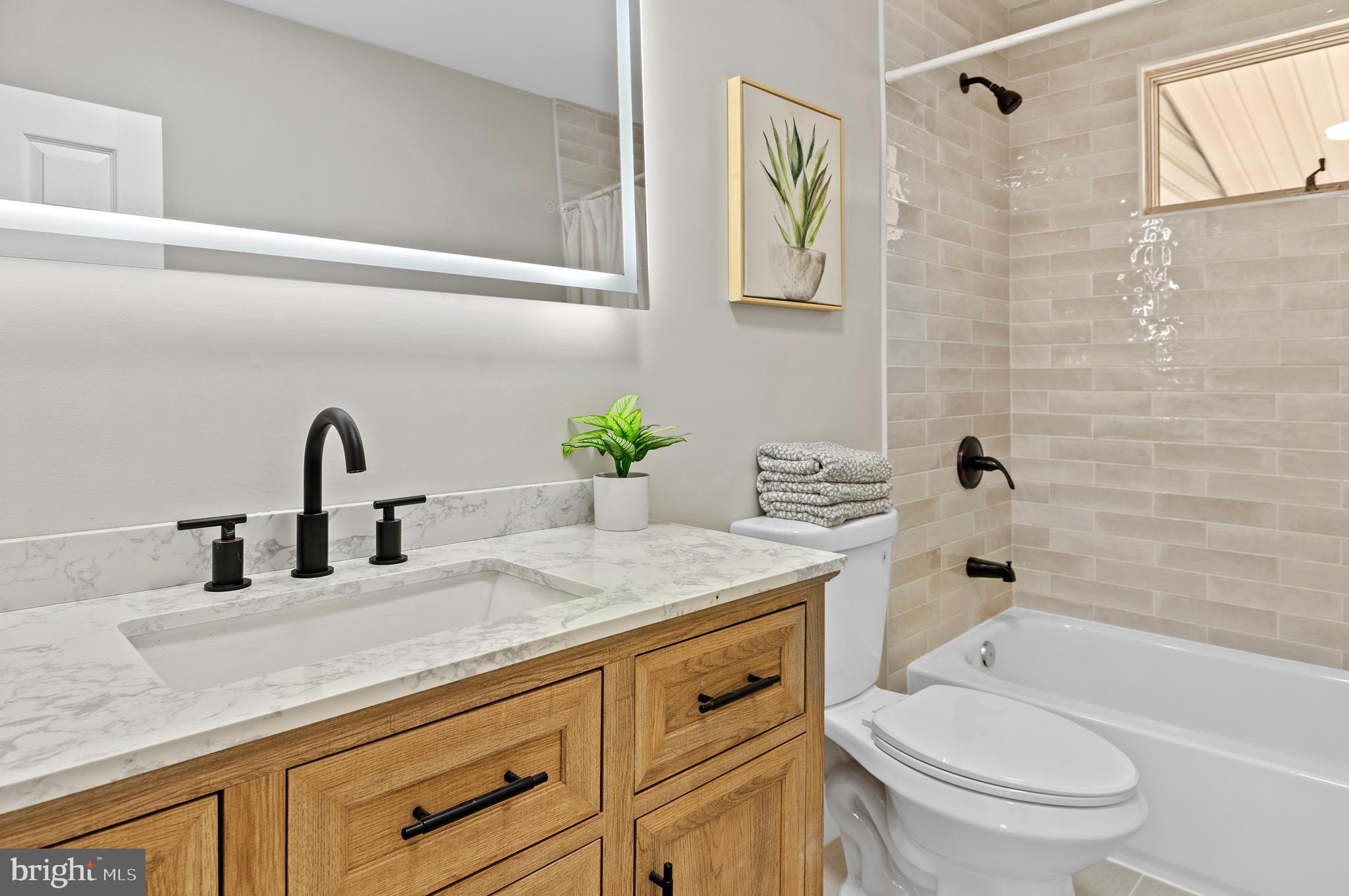1237 Willow Road Dundalk, MD 21222 - Photo 6 of 29 a bathroom with a granite countertop sink toilet and shower