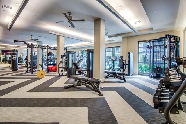 a view of a room with gym equipment