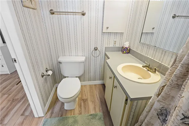 a bathroom with a sink a toilet and a mirror