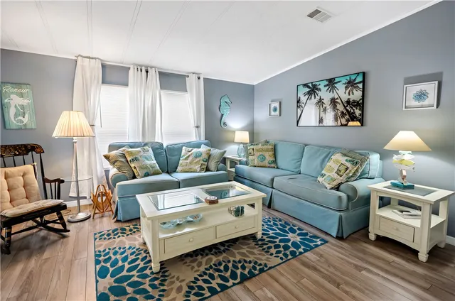 a living room with furniture and a rug