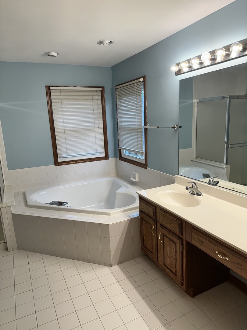 1592 Wakefield Court Mundelein, IL 60060 - Photo 13 of 25 a bathroom with a tub a double vanity sink and mirror