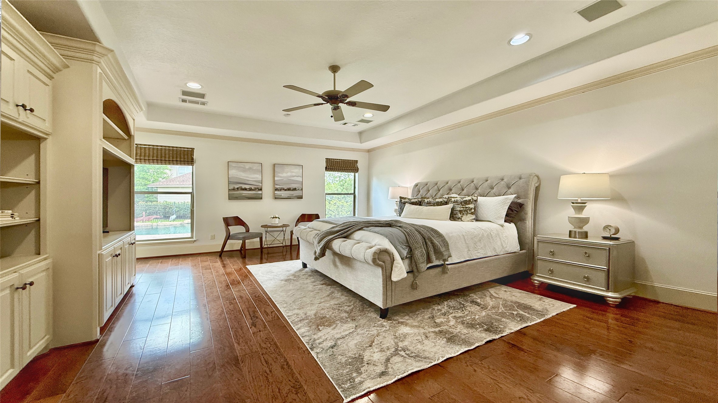 25207 Hideaway Run Drive Spring, TX 77389 - Photo 26 of 49 Primary Bedroom is huge with coffered ceilings and a fabulous backyard pool view