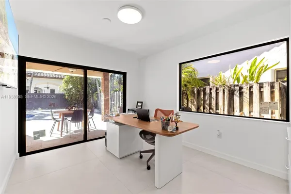 a work room with large window