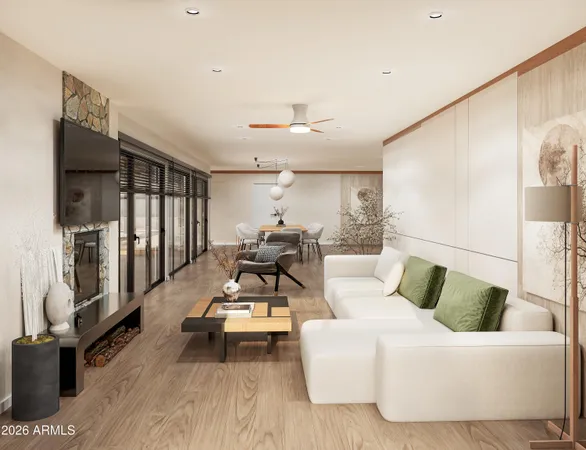 a living room with furniture fireplace and a flat screen tv