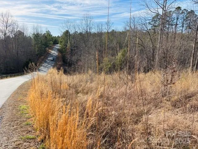a view of a yard with wooden fence