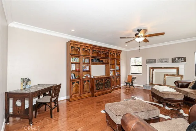 a bedroom with a bed and a fireplace