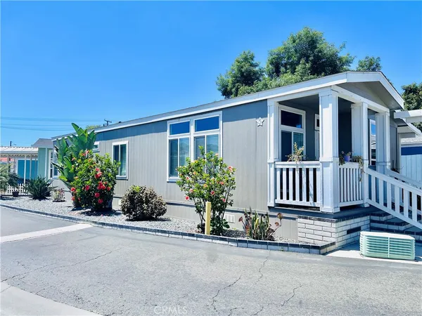 front view of a house with a deck
