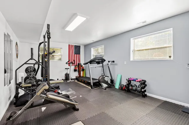 a view of a room with gym equipment
