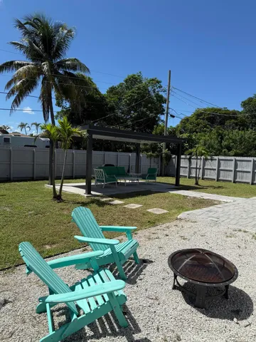 a view of a backyard with swimming pool