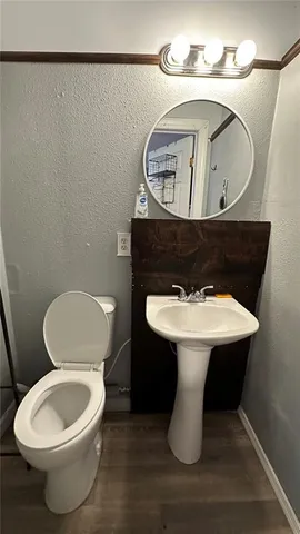 a bathroom with a toilet a sink and a mirror