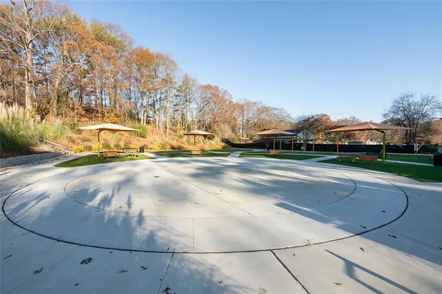 a view of a park with slide