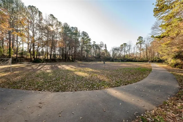 a view of a yard with trees