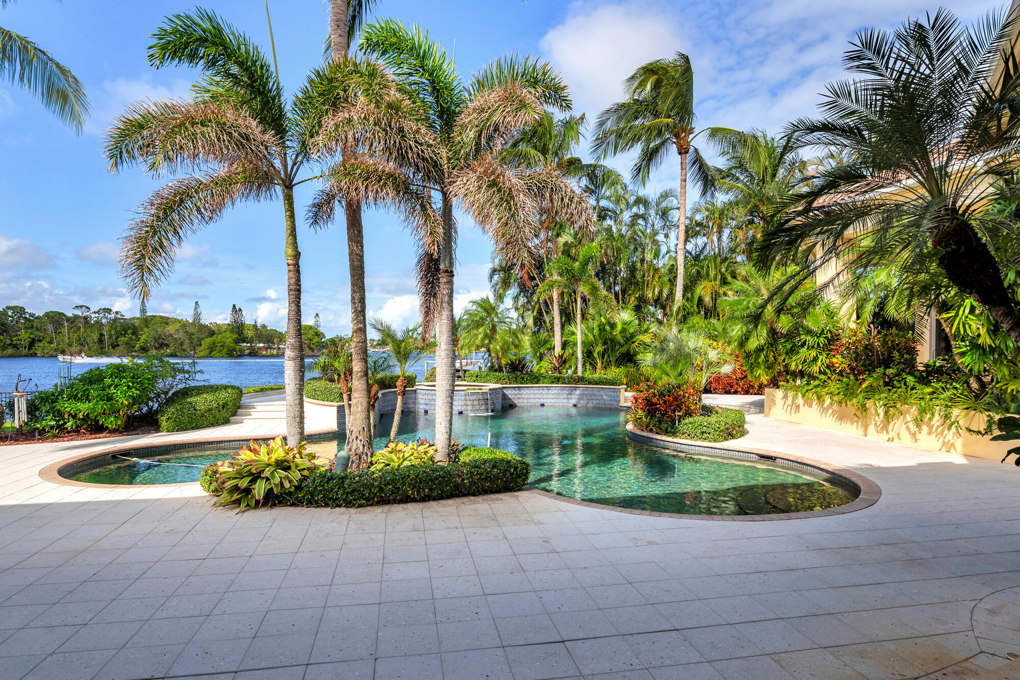 19223 North Riverside Drive Tequesta, FL 33469 - Photo 56 of 83 a view of a garden with a palm tree