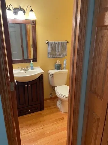 a bathroom with a toilet a sink and mirror