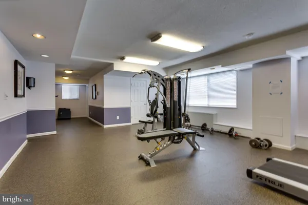 a view of a room with gym equipment