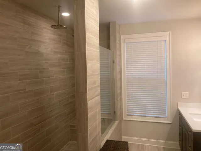a bathroom with a shower