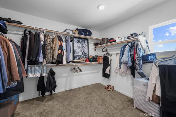 a view of walk in closet with clothes and shoes