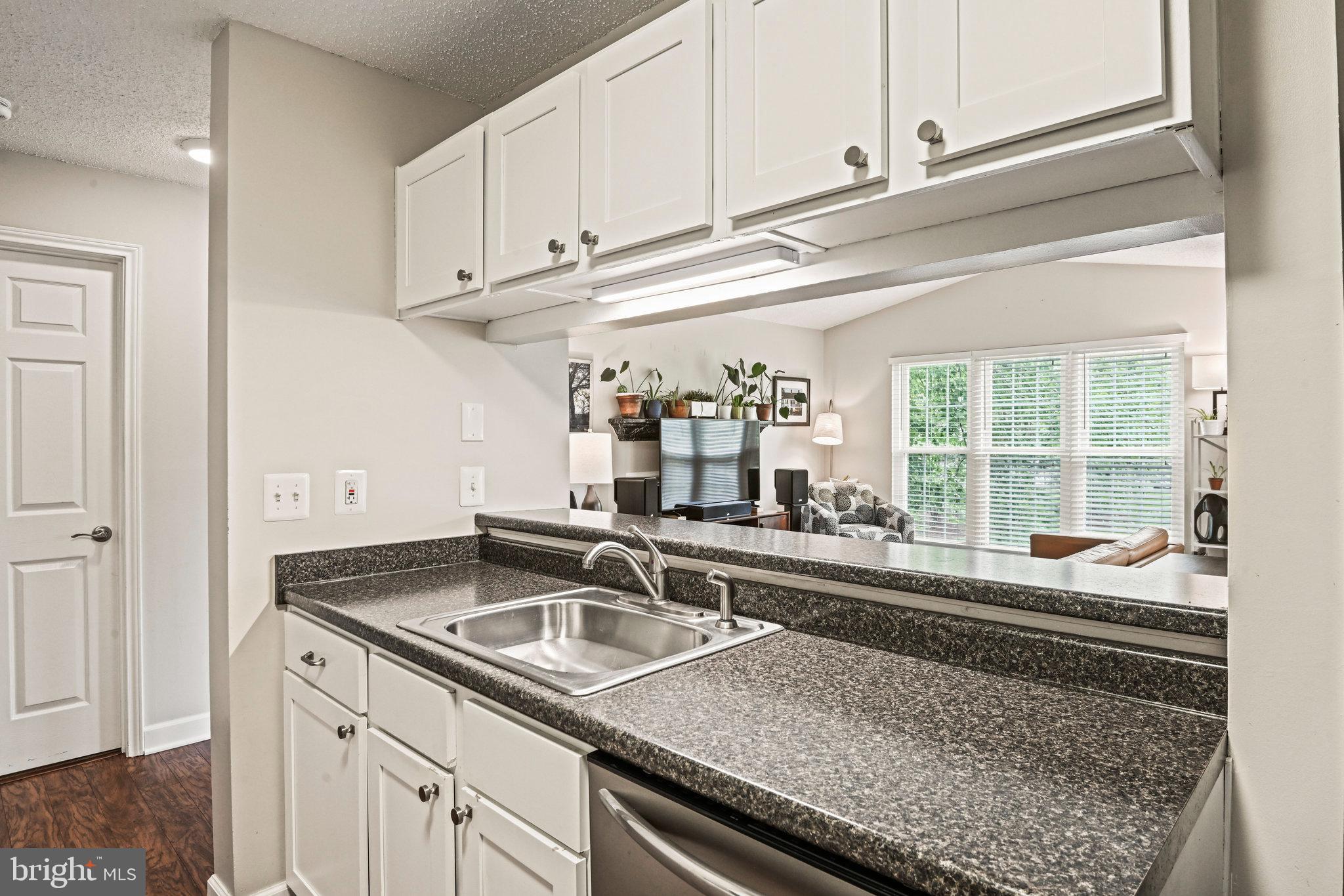 21013 Timber Ridge Terrace, Unit 202 Ashburn, VA 20147 - Photo 7 of 42 a kitchen with granite countertop a sink and white cabinets
