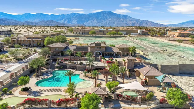 an outdoor space with seating