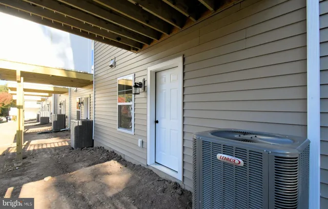 a view of a park with large trees