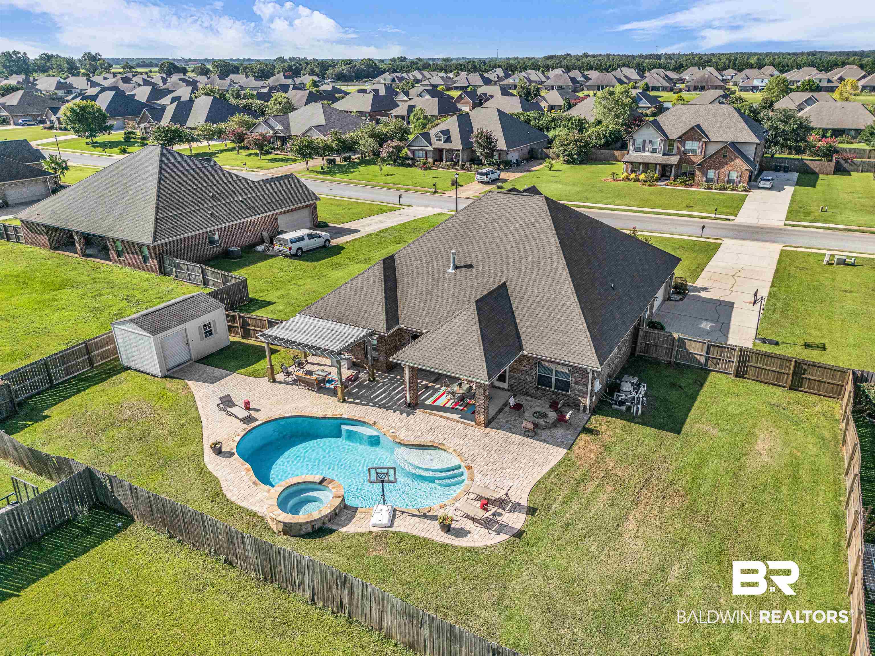 9675 Camberwell Drive Daphne, AL 36526 - Photo 29 of 34 Aerial perspective of suburban area featuring a pool