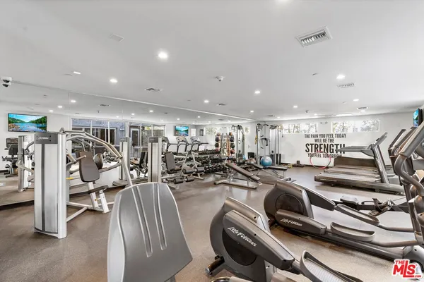 a view of a room with gym equipment