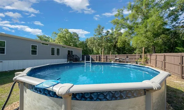 a view of a swimming pool with a yard