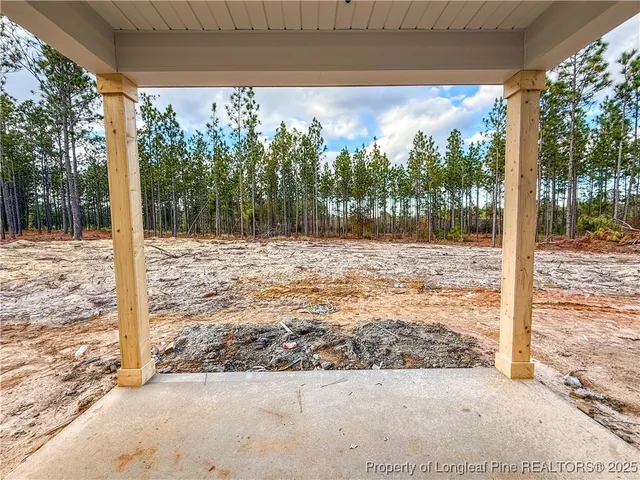 a backyard of a house with large trees