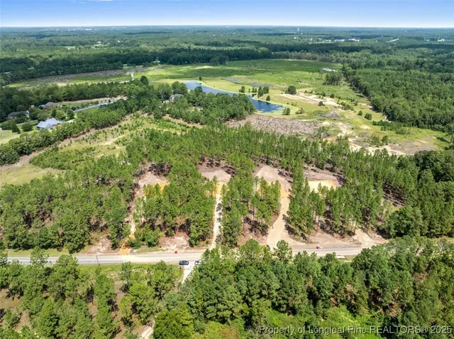a view of a field with an trees