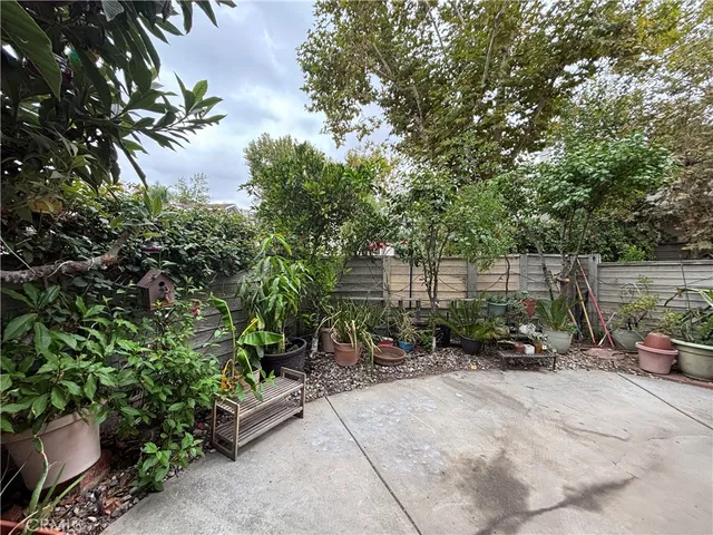 a view of backyard with plants and trees