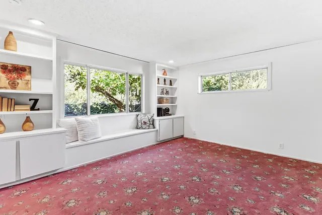 a living room with a large window