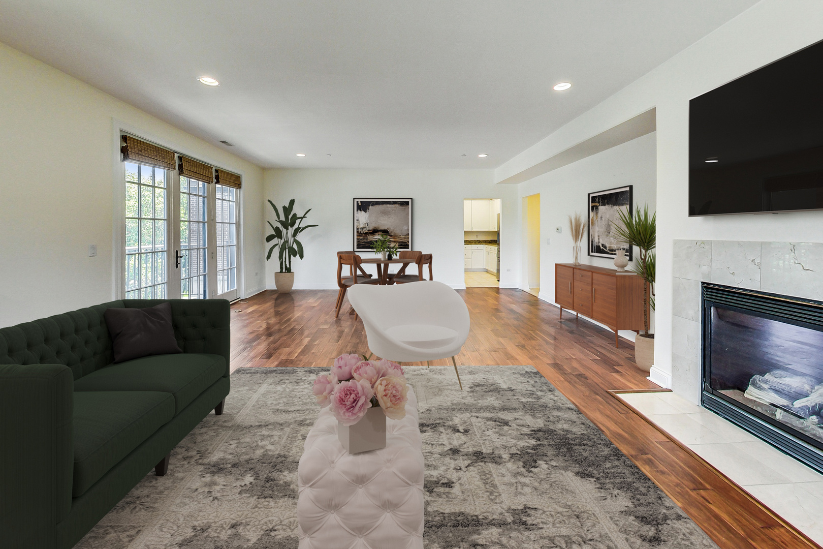 720 Green Bay Road, Unit 2D Winnetka, IL 60093 - Photo 2 of 41 a living room with furniture a flat screen tv and a fireplace
