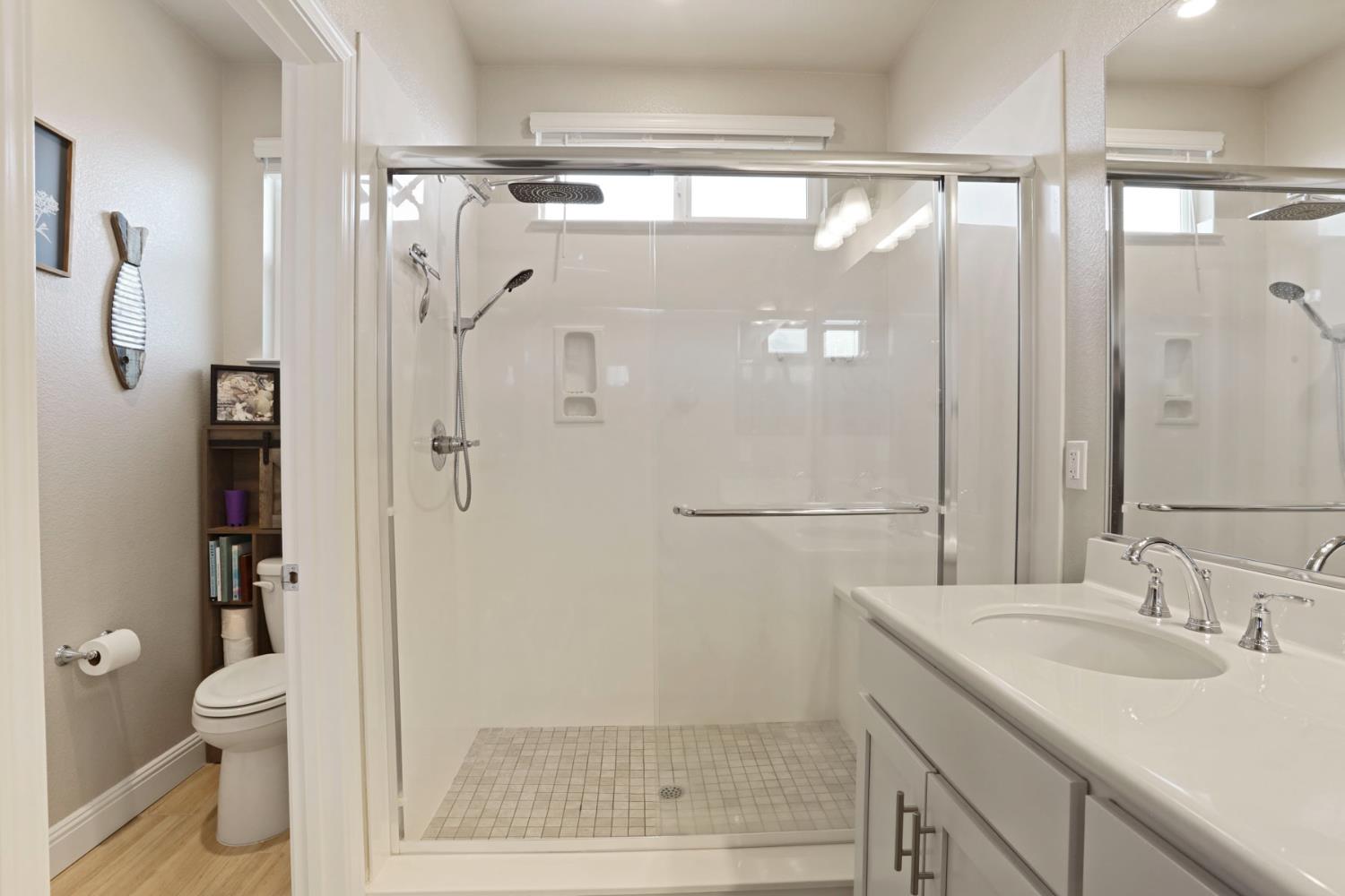 2905 Zinnia Way Lodi, CA 95242 - Photo 32 of 47 a bathroom with a shower sink vanity mirror and toilet