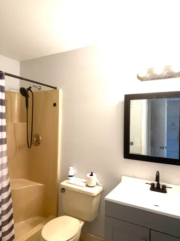 a bathroom with a toilet a sink and a mirror